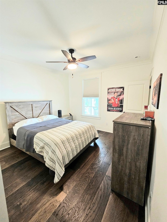 235 Clayborn Dr, Lexington, SC 29072 - bedroom with ornamental molding, ceiling fan, and dark wood-type flooring