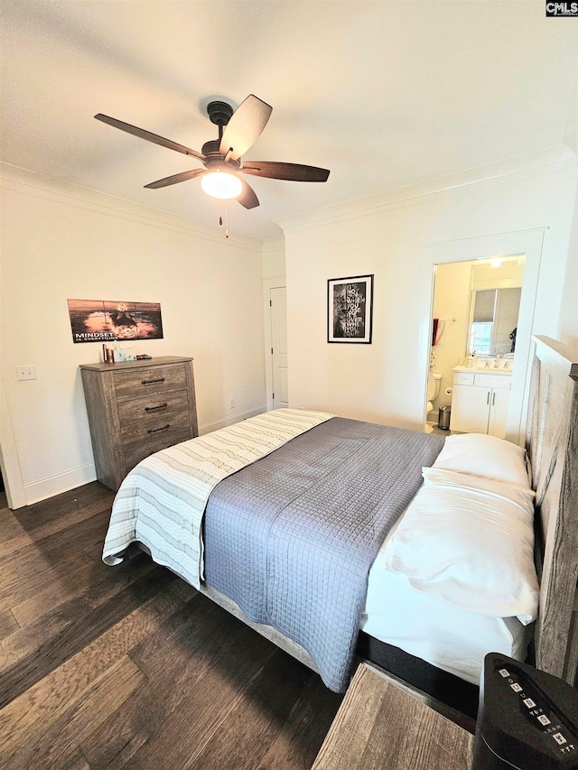 235 Clayborn Dr, Lexington, SC 29072 - bedroom featuring crown molding, ceiling fan, dark hardwood / wood-style flooring, and ensuite bathroom