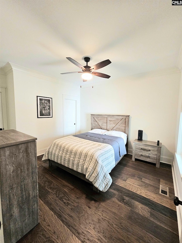 235 Clayborn Dr, Lexington, SC 29072 - bedroom featuring dark hardwood / wood-style floors, ceiling fan, and ornamental molding
