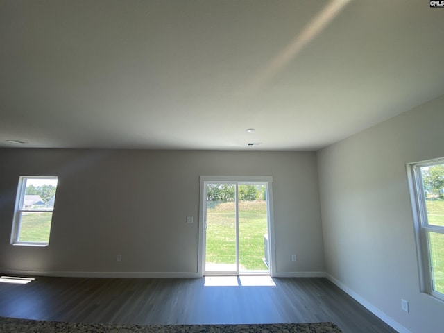 unfurnished room with wood-type flooring and plenty of natural light