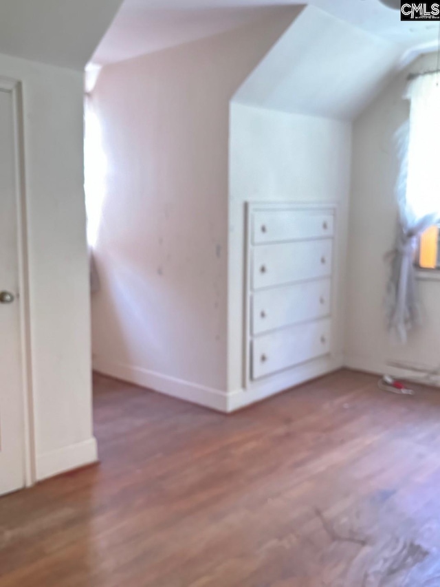 bonus room with wood-type flooring and lofted ceiling