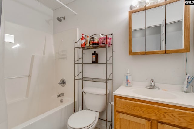 full bathroom with shower / tub combination, vanity, and toilet