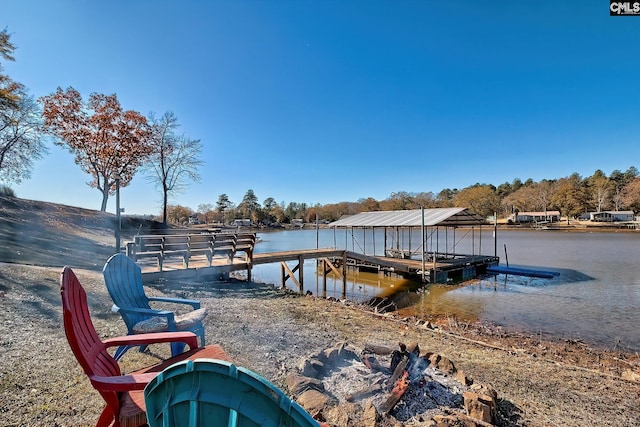 view of dock with a water view