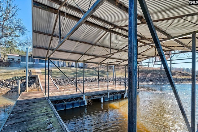 dock area with a water view