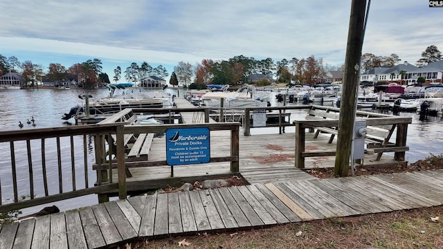 view of dock with a water view