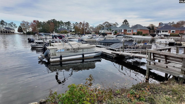 view of dock with a water view