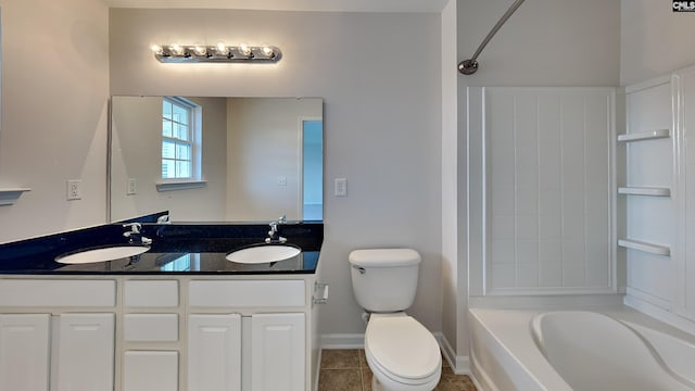 full bathroom featuring tile patterned floors, vanity, toilet, and tub / shower combination