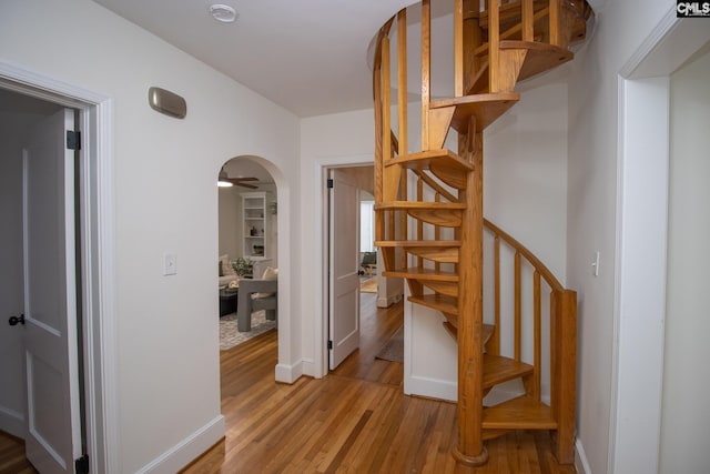 staircase featuring hardwood / wood-style floors