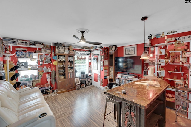 living room with ceiling fan