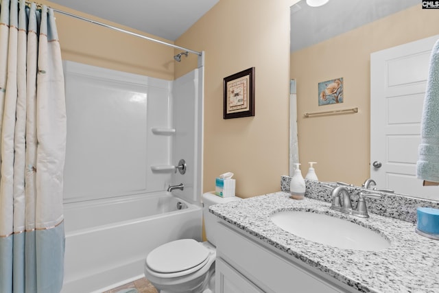 full bathroom featuring vanity, toilet, and shower / tub combo with curtain