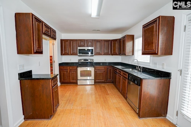 kitchen featuring sink, light hardwood / wood-style flooring, and appliances with stainless steel finishes