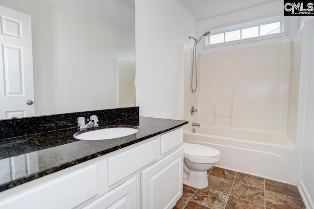 full bathroom with vanity, toilet, and tub / shower combination