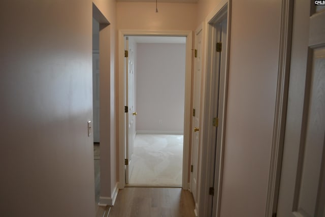 hallway featuring light carpet