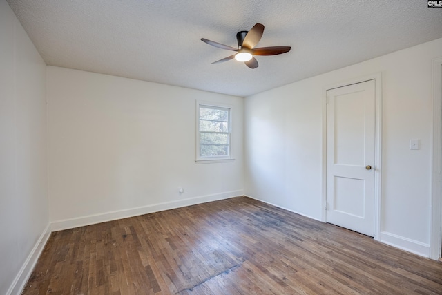 unfurnished room with hardwood / wood-style floors, a textured ceiling, and ceiling fan