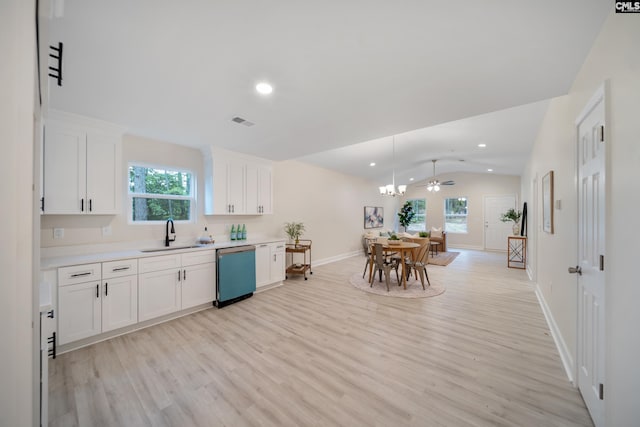 1758 Baughman Rd, Lugoff, SC 29078 - kitchen featuring dishwasher, light wood-style floors, plenty of natural light, recessed lighting, and lofted ceiling