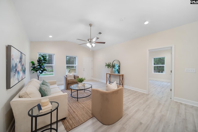 1758 Baughman Rd, Lugoff, SC 29078 - living area with light wood-style floors, a ceiling fan, lofted ceiling, and recessed lighting