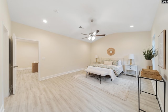 1758 Baughman Rd, Lugoff, SC 29078 - bedroom featuring light wood-style floors, lofted ceiling, a ceiling fan, and recessed lighting