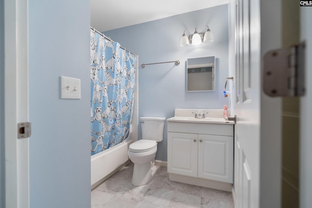 1758 Baughman Rd, Lugoff, SC 29078 - bathroom featuring vanity, shower / bathtub combination with curtain, and marble finish flooring