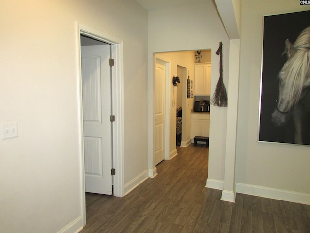 corridor with dark hardwood / wood-style floors