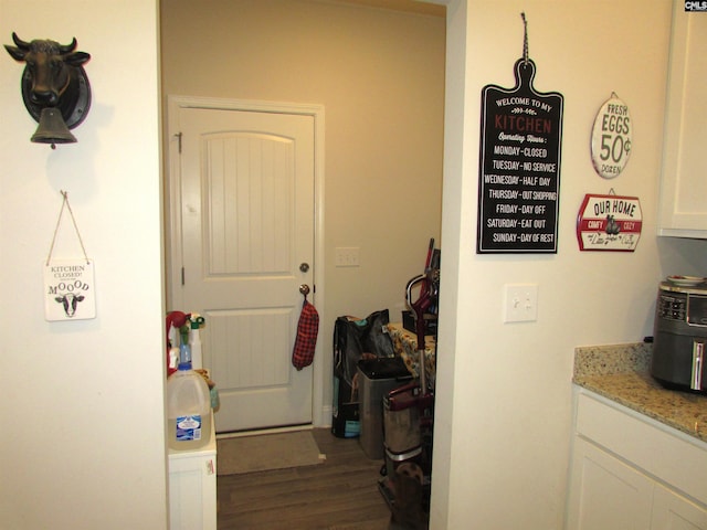 hallway with dark hardwood / wood-style floors