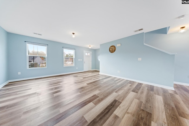 unfurnished living room with light hardwood / wood-style floors