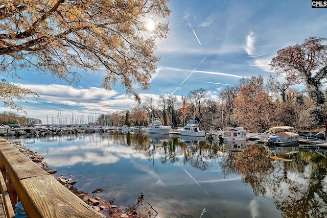 property view of water featuring a dock