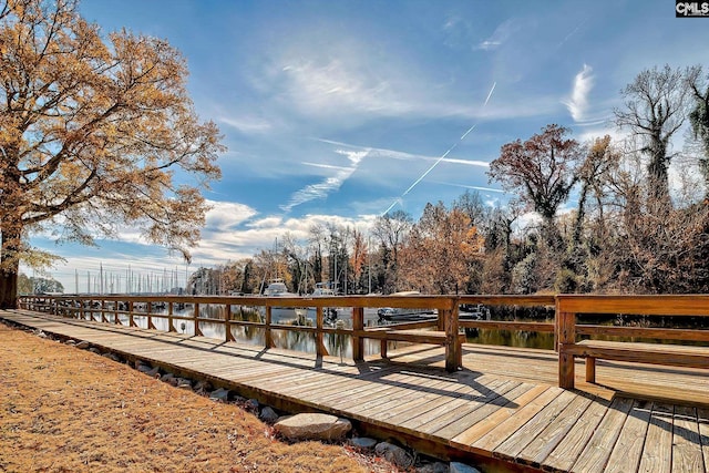 dock area featuring a water view