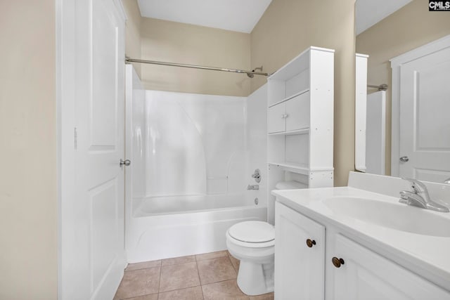 full bathroom featuring tile patterned flooring, vanity, toilet, and tub / shower combination