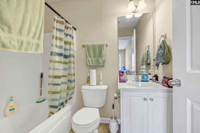 full bathroom with tile patterned floors, vanity, toilet, and shower / tub combo