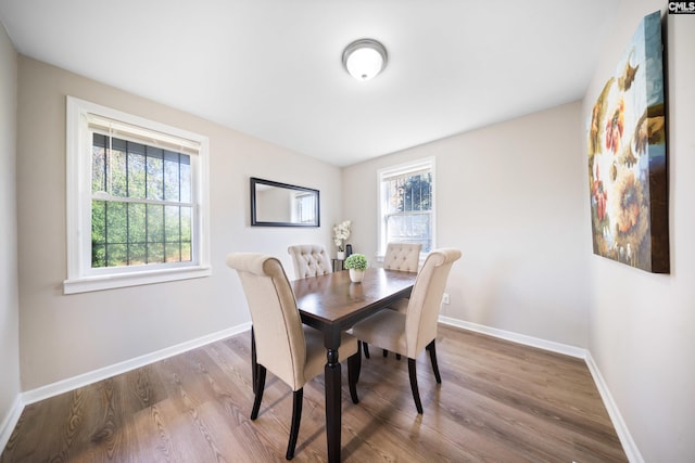 dining space featuring wood-type flooring