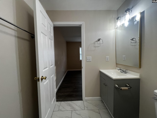 bathroom with hardwood / wood-style flooring and vanity