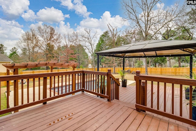 wooden terrace with a gazebo