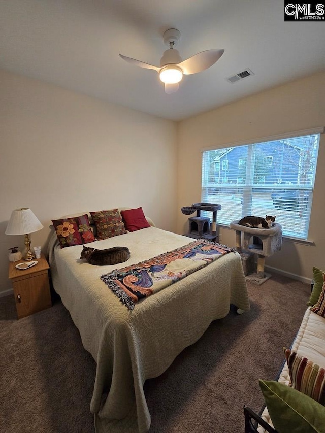 bedroom with carpet floors and ceiling fan