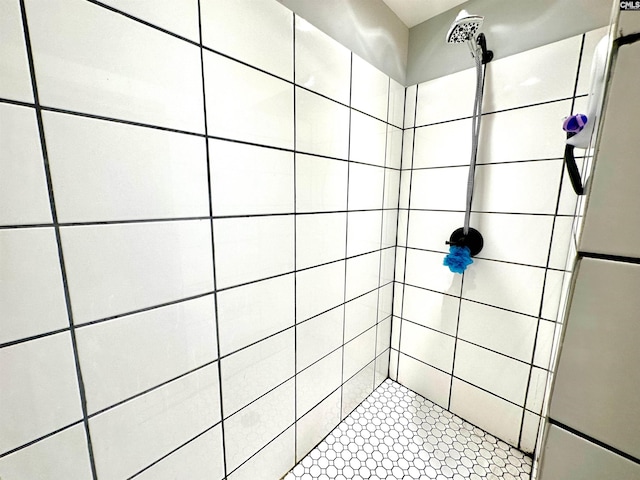 bathroom with a tile shower