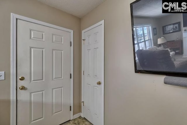 entryway with a textured ceiling