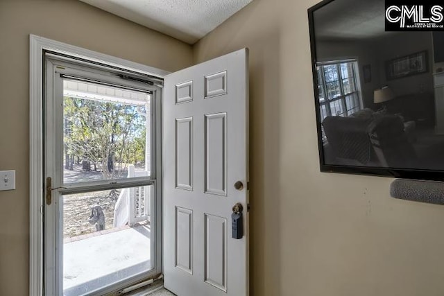 entryway with a textured ceiling