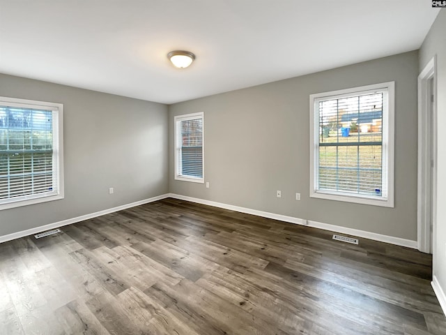 spare room featuring dark hardwood / wood-style floors and a wealth of natural light