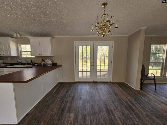 1611 Carolina Ln, Beaufort, SC 29906 - kitchen featuring white cabinetry, french doors, sink, dark hardwood / wood-style floors, and kitchen peninsula