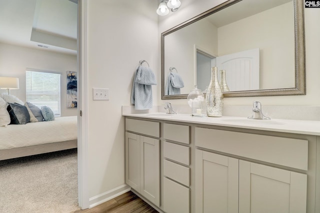 bathroom with hardwood / wood-style floors and vanity