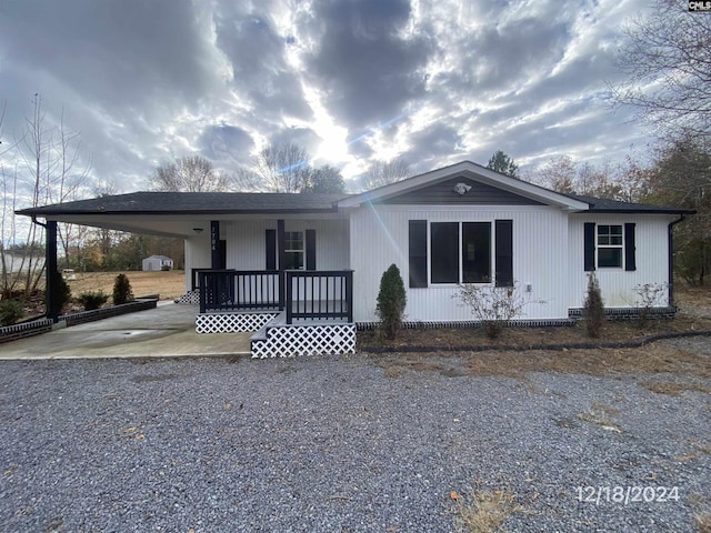 single story home featuring a porch and a carport