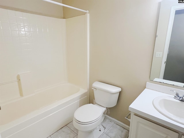 full bathroom with tile patterned floors, shower / bathing tub combination, vanity, and toilet