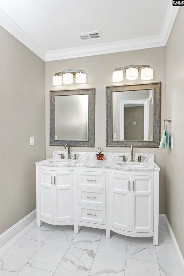 bathroom featuring vanity and ornamental molding