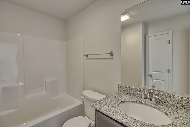 full bathroom featuring vanity, toilet, and shower / bathtub combination