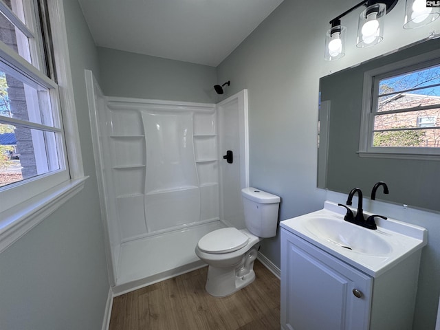 bathroom featuring hardwood / wood-style flooring, vanity, and toilet