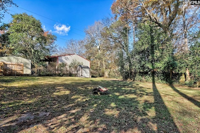 view of yard featuring an outdoor structure