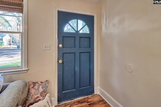 entrance foyer with dark wood-type flooring and a healthy amount of sunlight