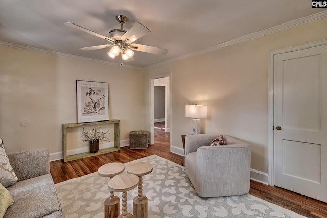 interior space featuring hardwood / wood-style flooring, ceiling fan, and ornamental molding