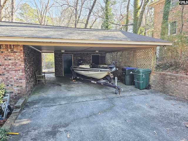 view of parking / parking lot featuring a carport