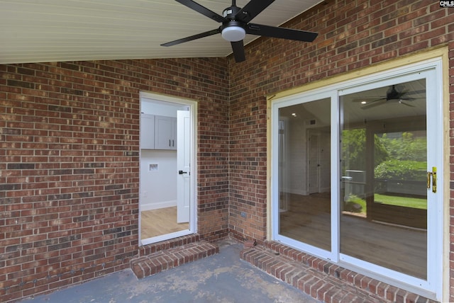 exterior space featuring ceiling fan