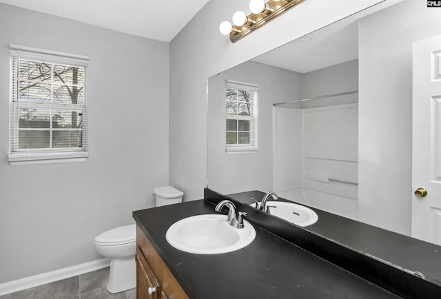 bathroom with tile patterned floors, vanity, and toilet